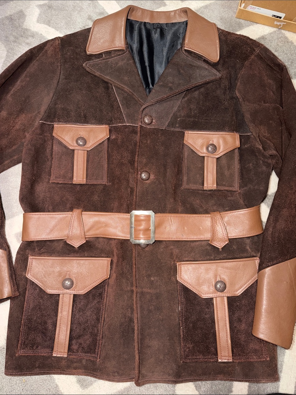 Men’s vintage suede & leather belted jacket sz 42R